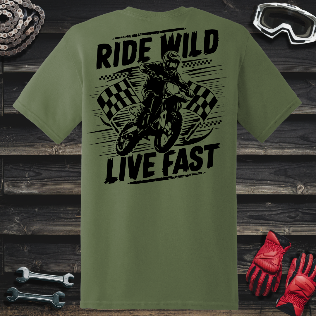 Dirt Bike Rider With Checkered Flags T-Shirt