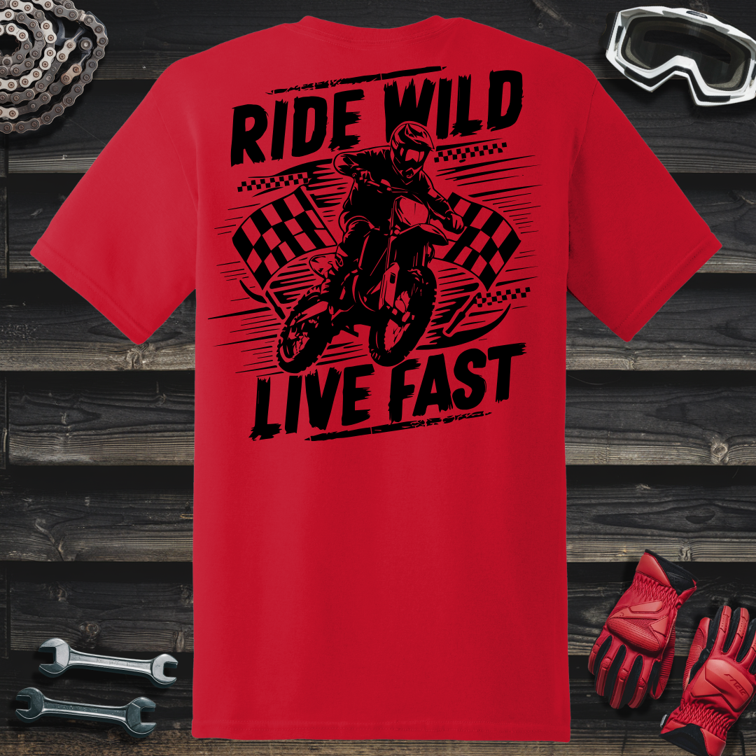 Dirt Bike Rider With Checkered Flags T-Shirt