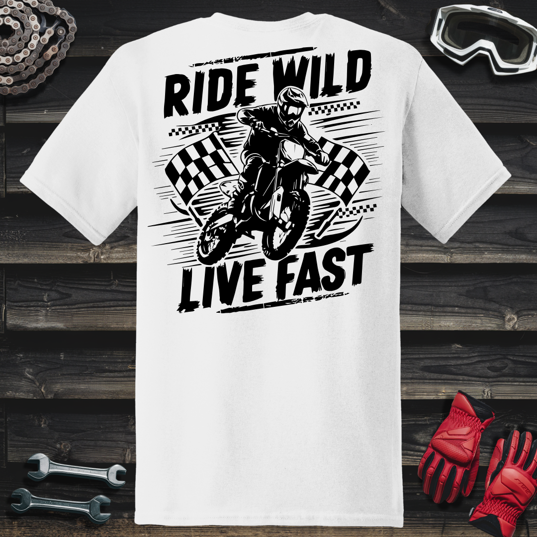 Dirt Bike Rider With Checkered Flags T-Shirt